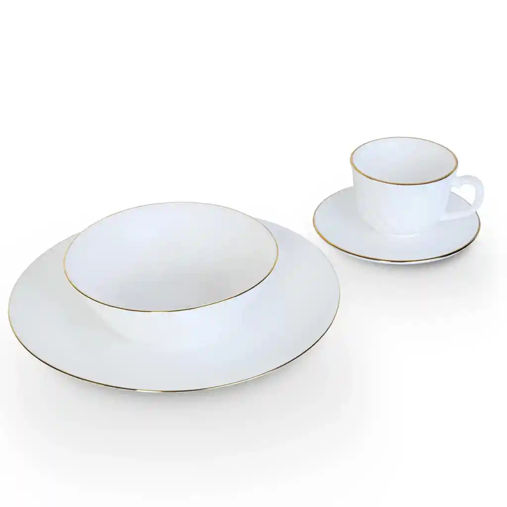 Vajilla Vitrocerámica Borde Dorado 4 Puestos 16 Piezas