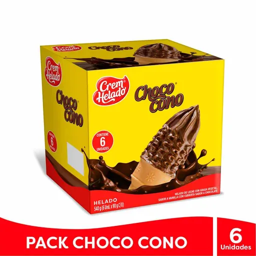 Choco Cono Helado Sabor Vainilla Cubierto con Chocolate.