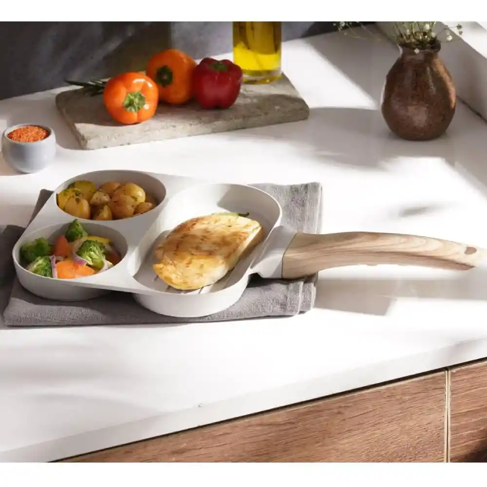 Sartén Múltiple + Asador Universal Aluminio Acabado Tipo Piedra 1 Gris