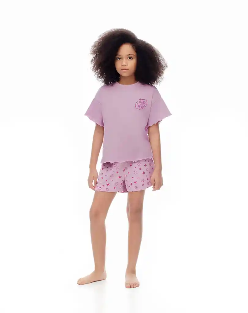 Pijama 2 Piezas Camiseta y Pantalón Corto Kids Femenino Lanis Kd Gef Talla 4