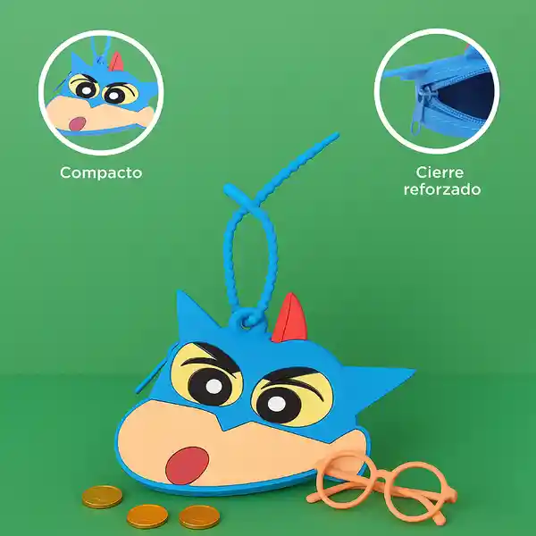 Monedero Shinnosuke Nohara Serie Crayon Sinchan Azul Miniso