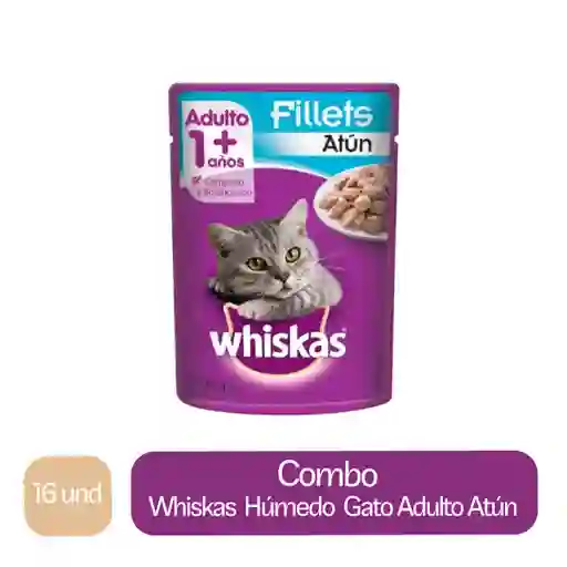 16 x Whiskas Alimento Humedo Para Gato Adulto Atun