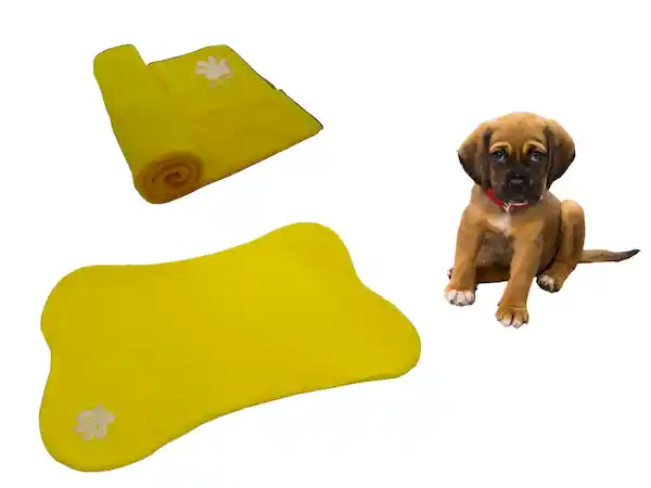 Cama en Forma de Hueso + Cobija Mediana Amarillo