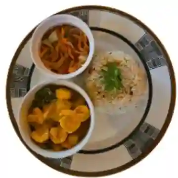 Prawn Malai Curry con Arroz Pulao
