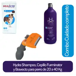 Combo Shampoo Hydra + Cepillo Furminator + Bravecto para perro de 20 a 40 Kg