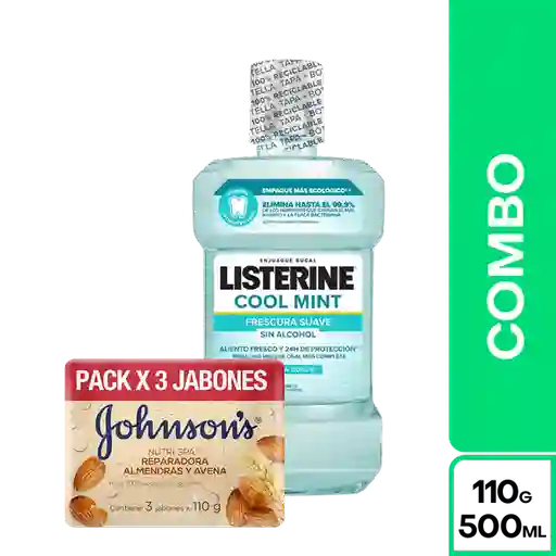 Combo Jabón Avena 110 g x 3 Und + Listerine Coolmint Zero 500 mL