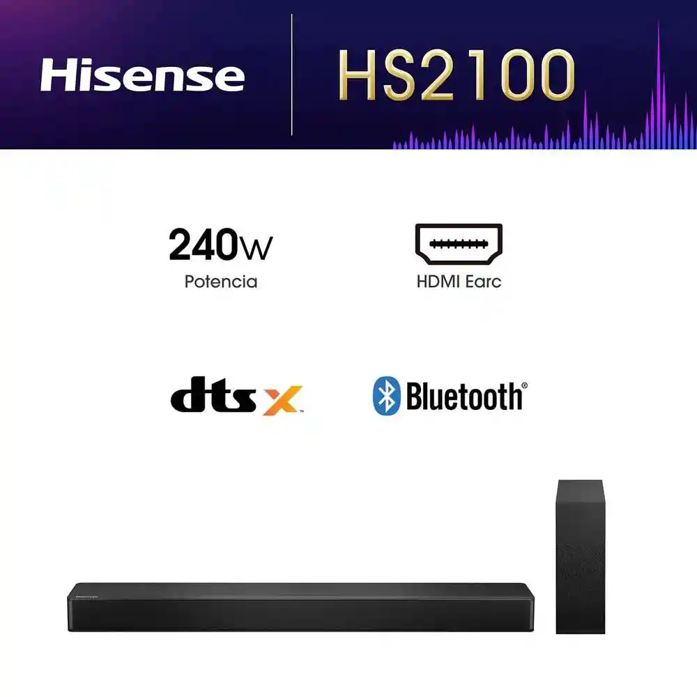 Barra de Sonido Hisense Hs2100 240 W 2.1 Sound Bar 2100 Negro