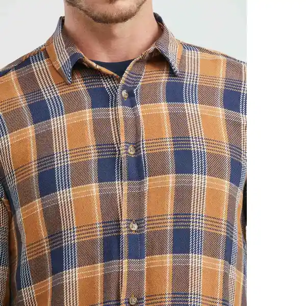 Camisa Plaid Shirt Manga Larga Caqui Medio Talla L Chevignon