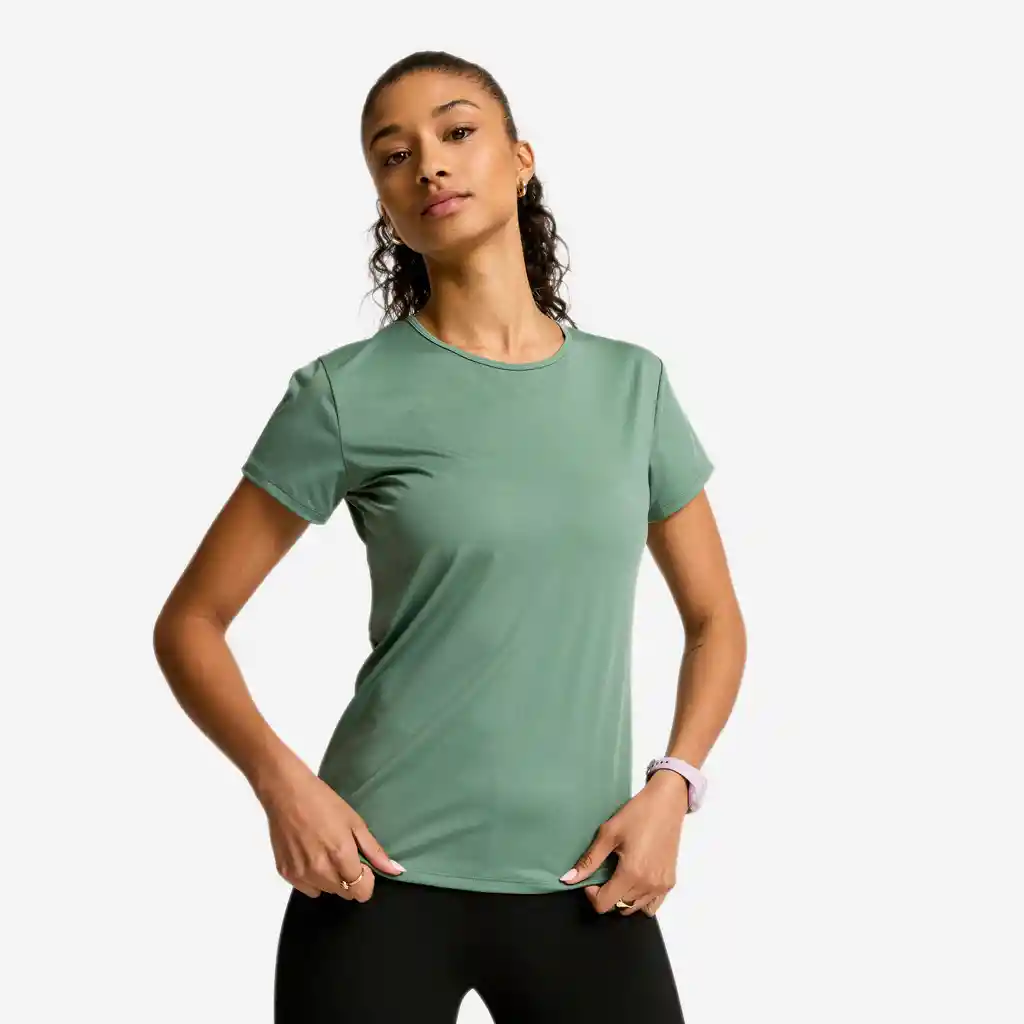 Camiseta Fitness Cardio Manga Corta Mujer Verde
