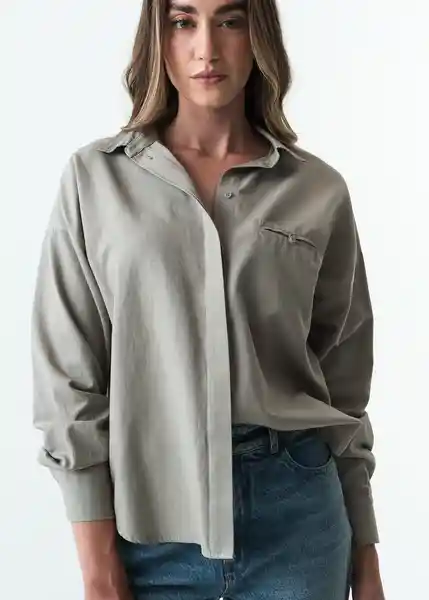 Camisa Eiza Mujer Gris Elefante Medio Talla L 513G364 Naf Naf