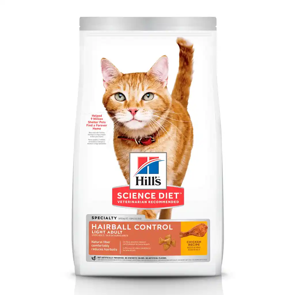 Hill's Science Diet Hairball Control Light Alimento Bajo en Calorías Gato Adulto Control Bolas de Pelo