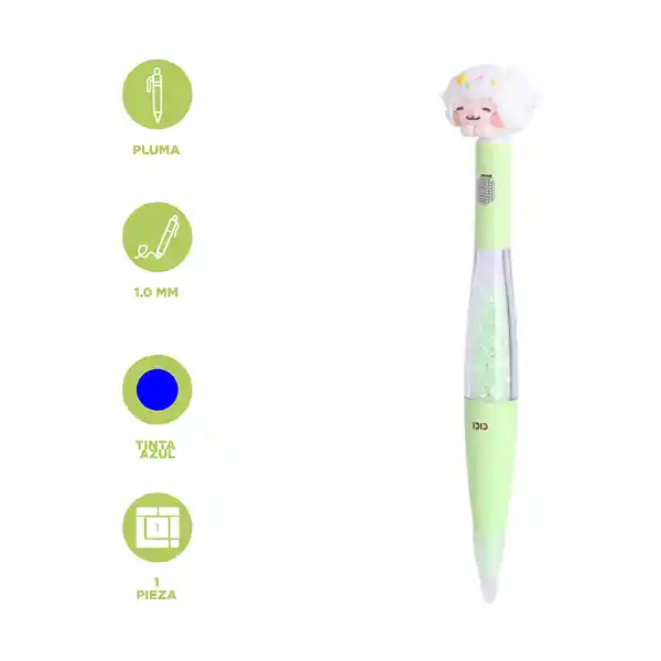 Esfero Con Brillos Tinta Azul Penguin Pendy Family Verde Miniso