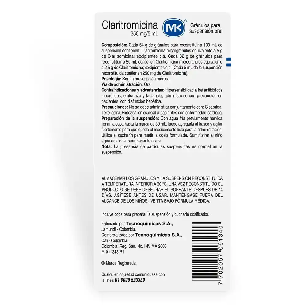 Mk Claritromicina Gránulos para Suspensión Oral (250 mg)