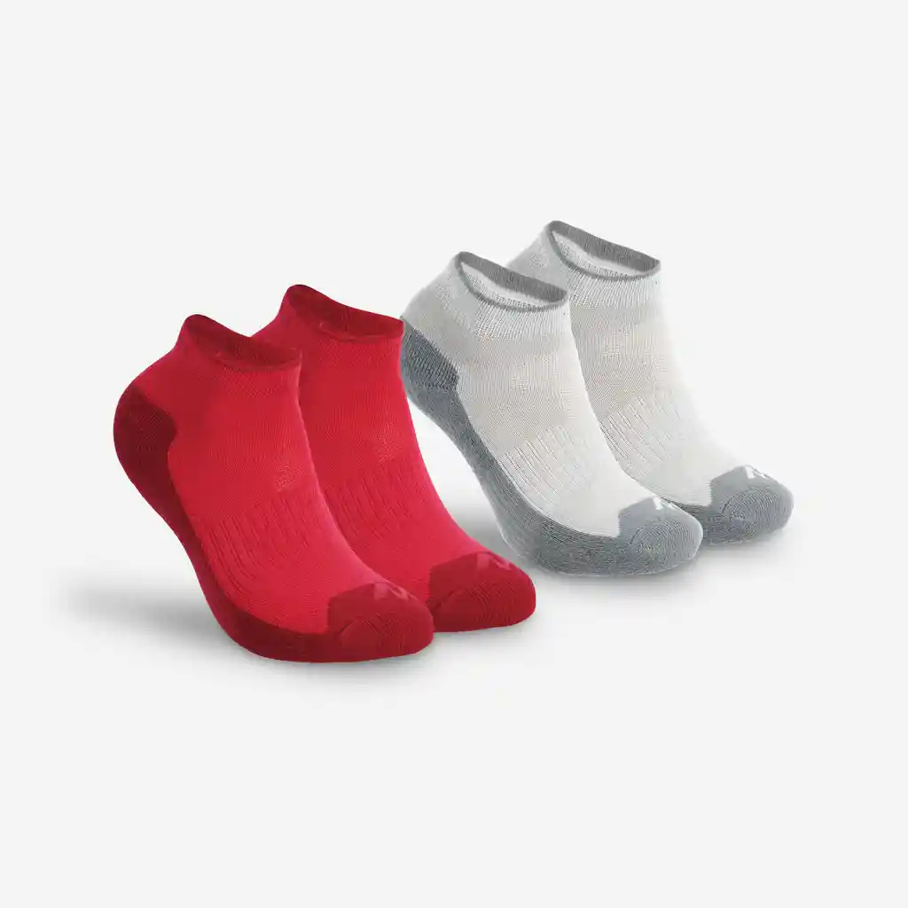 Medias Tobilleras X2 Pares de Senderismo Para Niños Quechua Mh100 Rojo y Gris