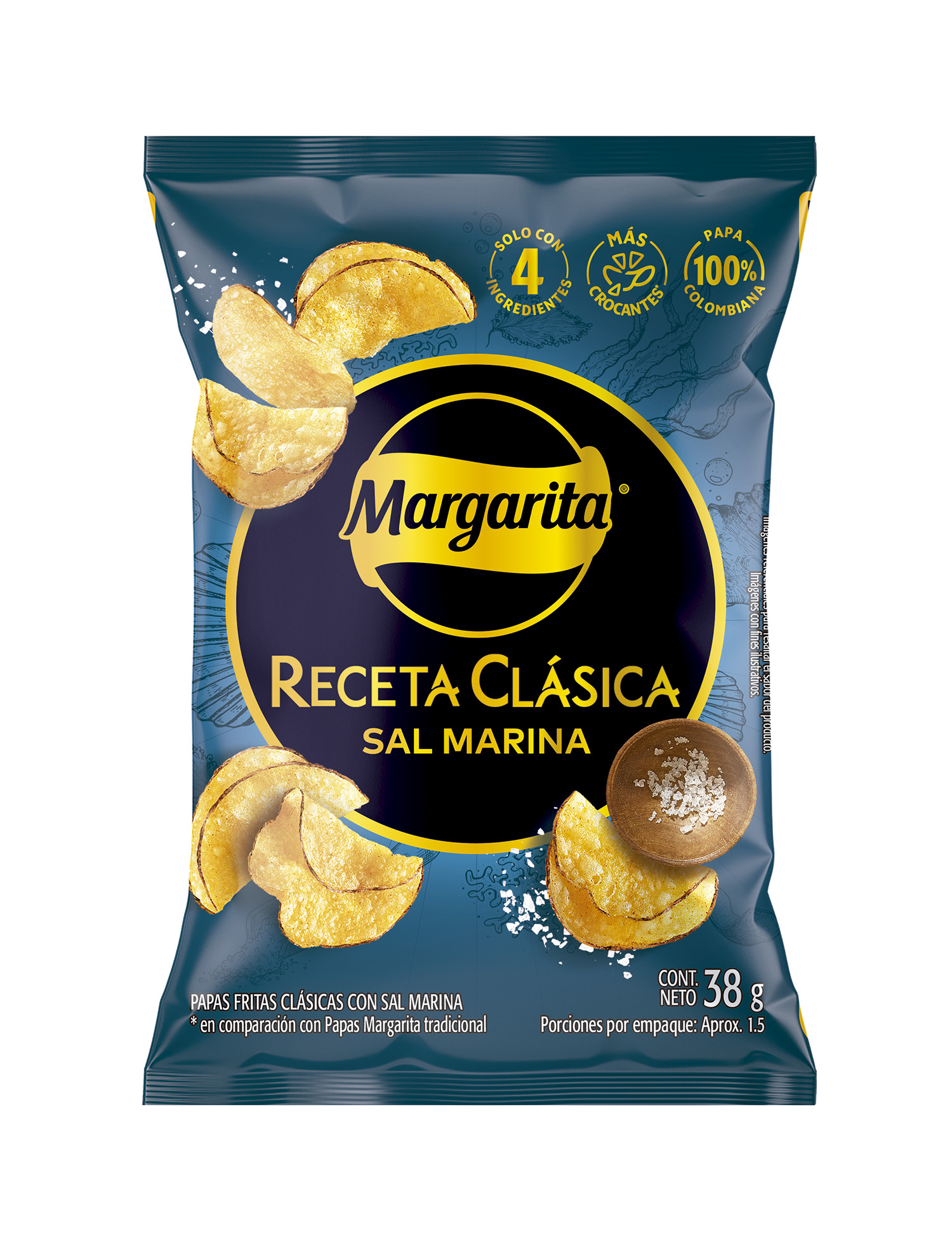 Margarita Papa Fritas Receta Clásica Con Sal 38 g