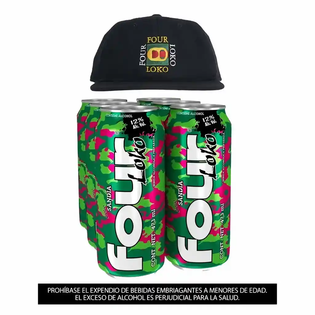 Combo 6 Four Loko Sandia 473ml 12° + T-shirt Four Loko.