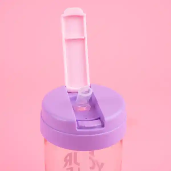 Vaso Plástico Con Tapa Abatible de Letter Rosa 500 mL Miniso