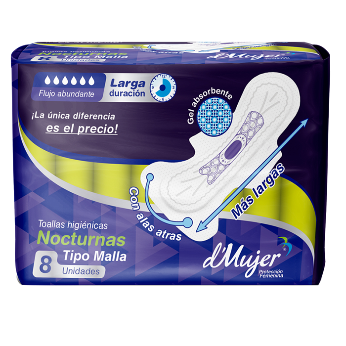 D´mujer Toallas Higiénicas Nocturnas Tipo Malla 8 und