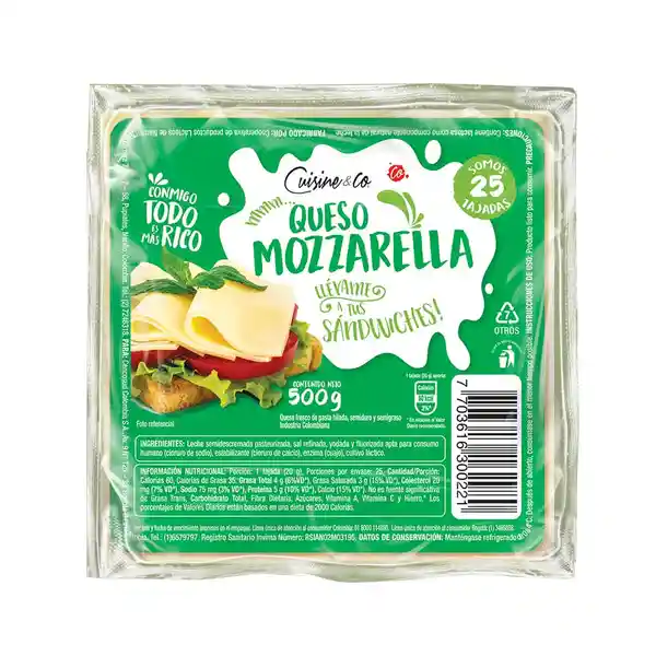 Queso Mozzarella Cuisine&Co 25 Tajadas