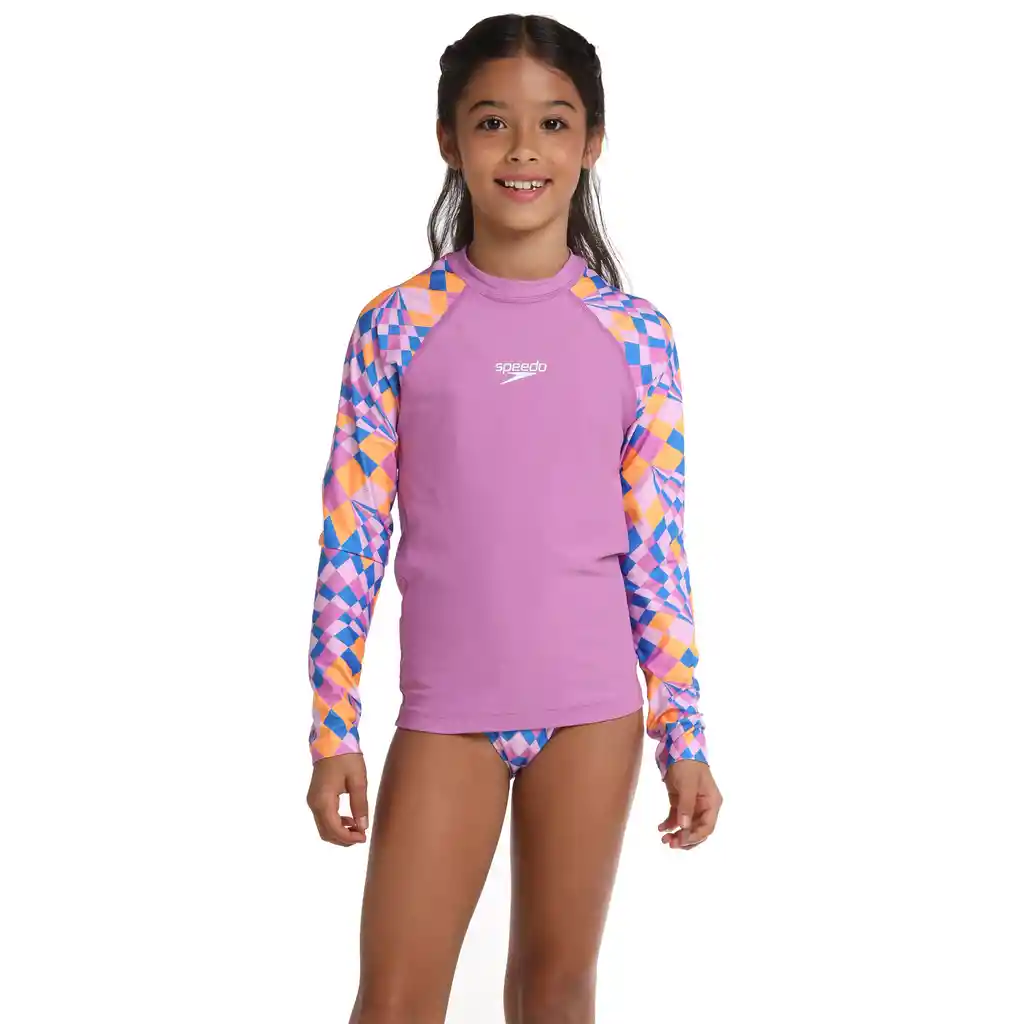 Camiseta Manga Larga Sunshine Psych Checker Junior Femenina Morado-12