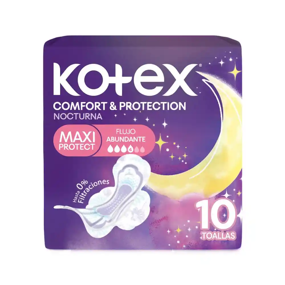 Toallas Femeninas Kotex Nocturna Maxi Comfort & Proteccion 10U