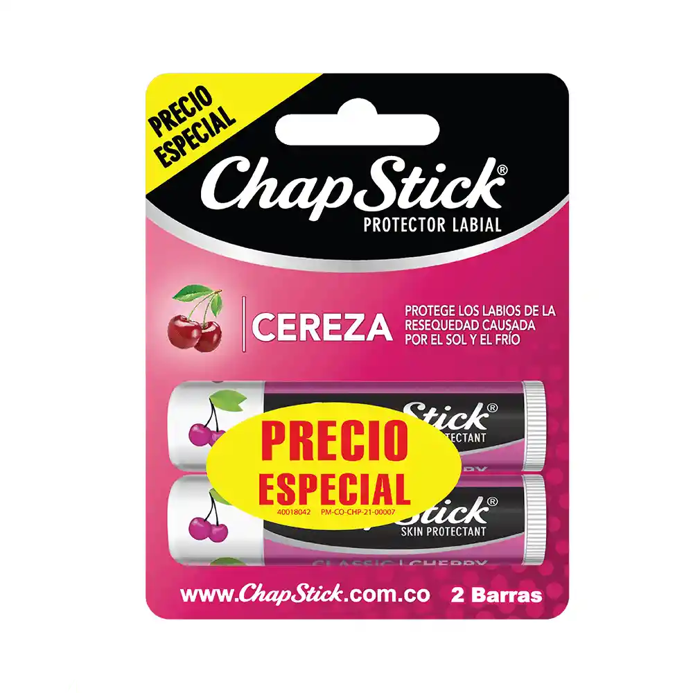 Chapstick Cereza Protege los labios de la resequedad Pack x 2.