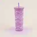 Vaso de Acero Con Pitillo Olas Rosa 800 mL Miniso