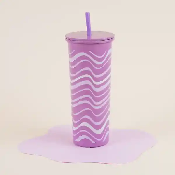 Vaso de Acero Con Pitillo Olas Rosa 800 mL Miniso