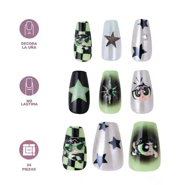 Set Uñas Postizas Serie Las Chicas Superpoderosas 03 Miniso