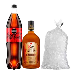 Combo Coca-Cola Zero + Ron Viejo de Caldas + Hielo