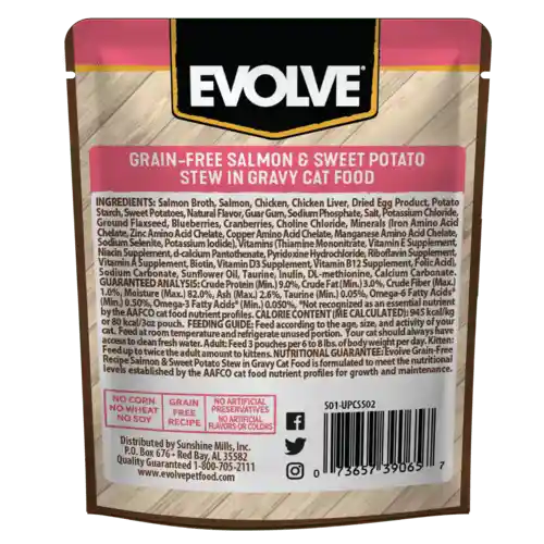 Evolve Alimento Húmedo para Gato Sabor a  Salmón y Patatas Dulces