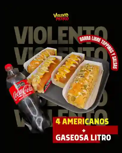 4 Perros americanos + bebida litro