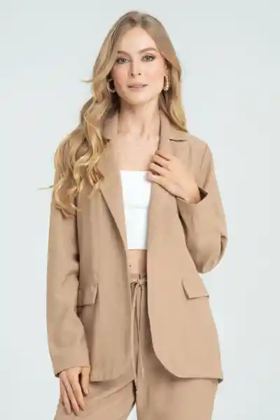 Chaqueta Larga Tipo Blazer Color Beige Oscuro Talla L Ragged