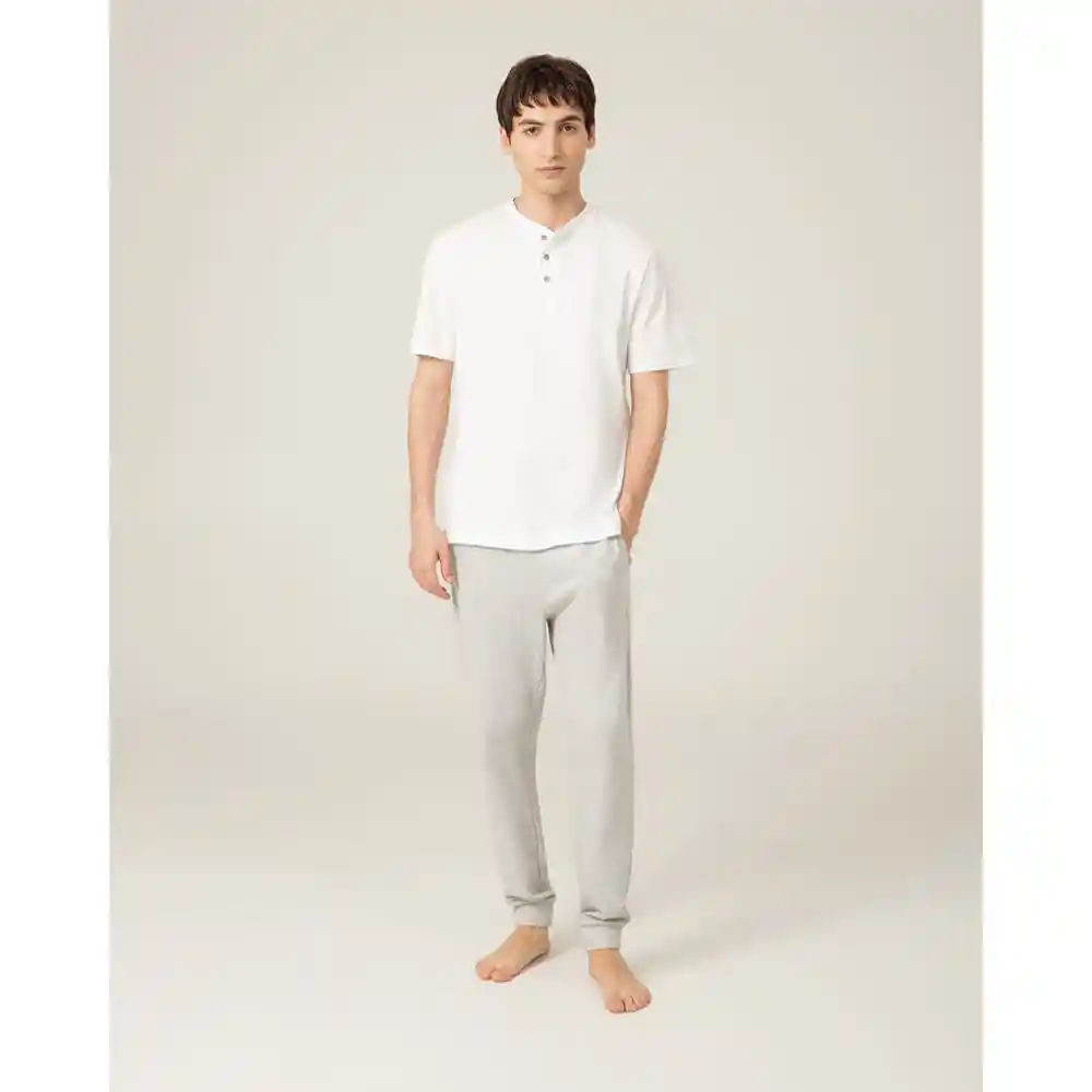 Camiseta Regular Fit en Algodón Masculino Hixa Punto Blanco Talla S