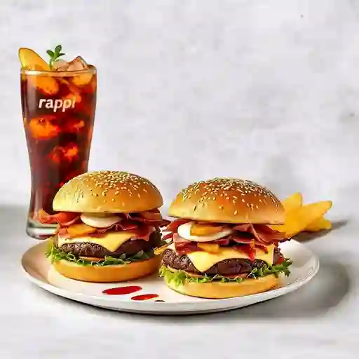 2 Hamburguesas especiales con 2 gaseosa