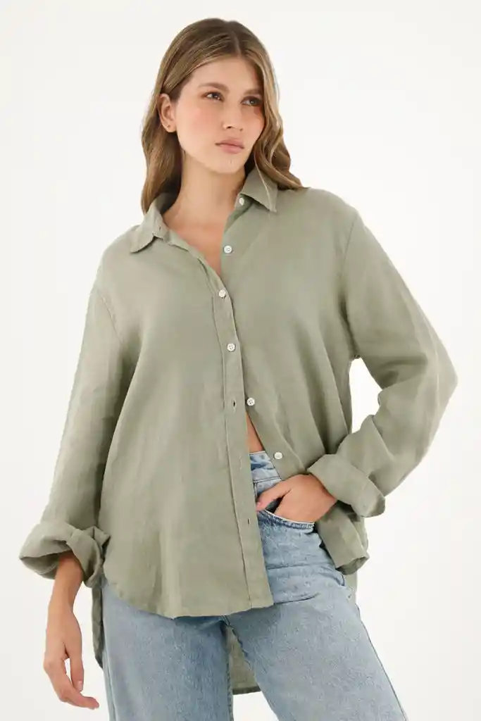 Camisa Manga Larga Verde Para Mujer