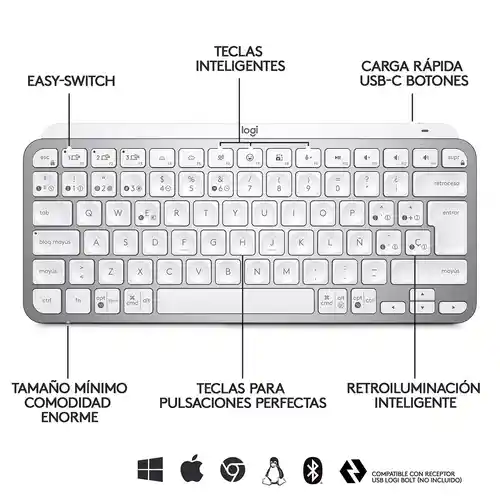 Logitech Teclado Mx Keys Mini Gris Pálido