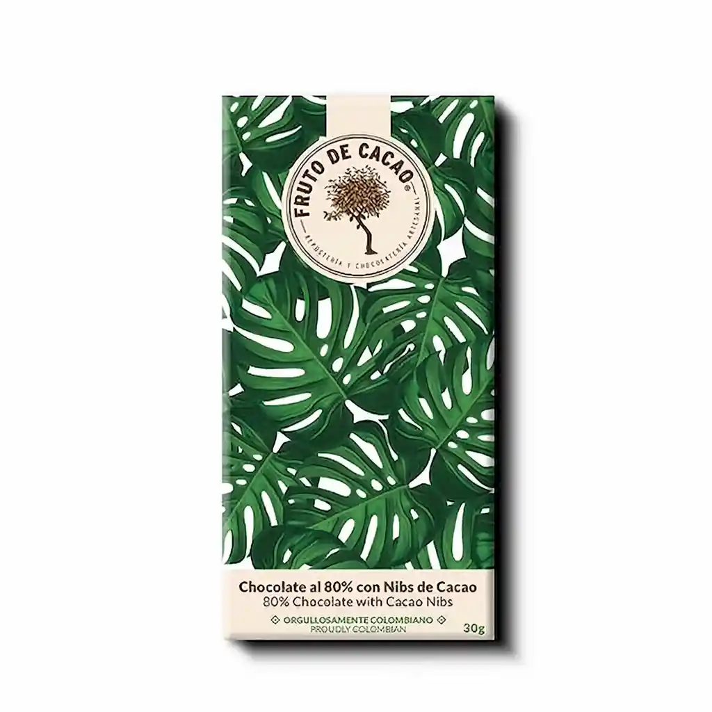 Fruto de Cacao Barra de Chocolate Nibs de Cacao 80 %