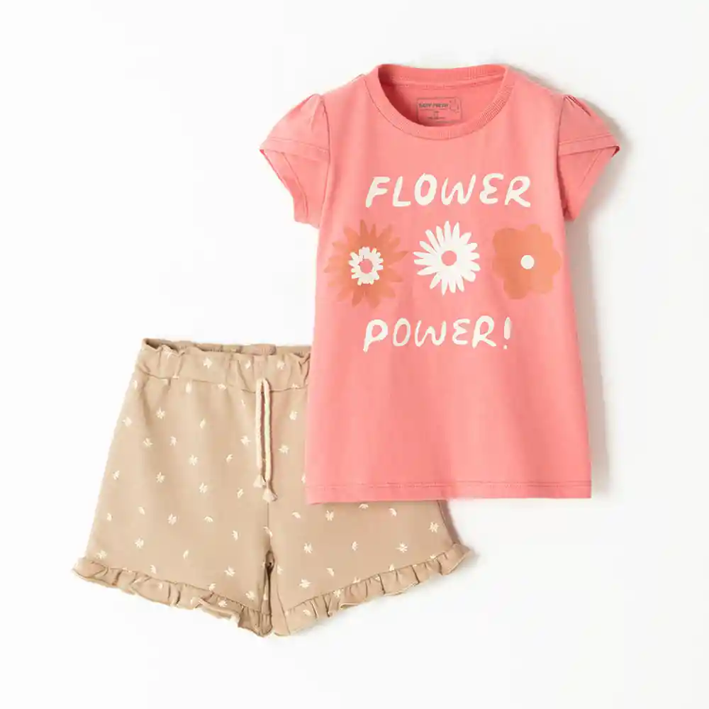 Conjunto Corto Cuello Redondo Manga Corta Bebita Doria Baby Fresh Talla 12-18m