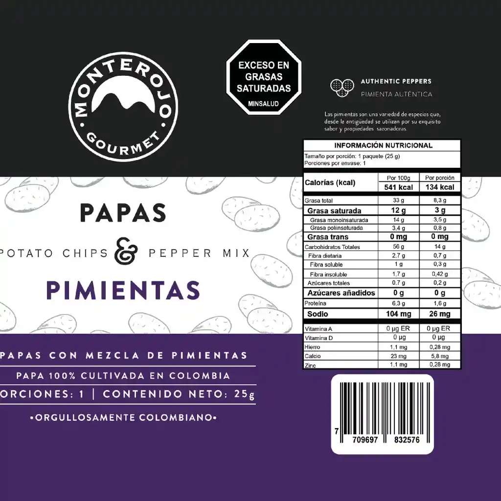 Papas Mezcla Pimienta 25gr MonteRojo Gourmet