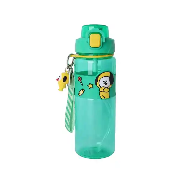 Botella Con Correa y Funda Serie Chimmy Verde 800 mL Bt21 Miniso