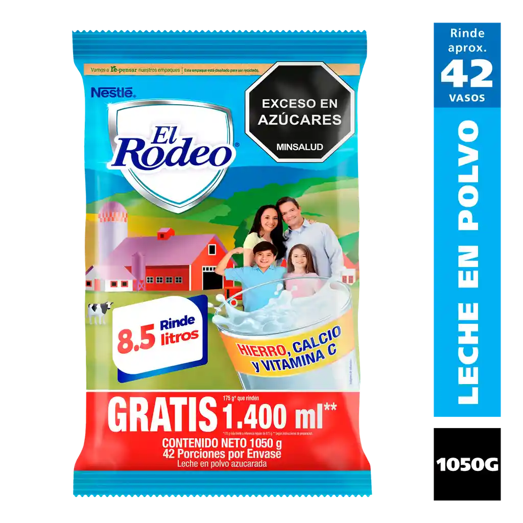 Leche en polvo EL RODEO azucarada x 1050g gratis 175g