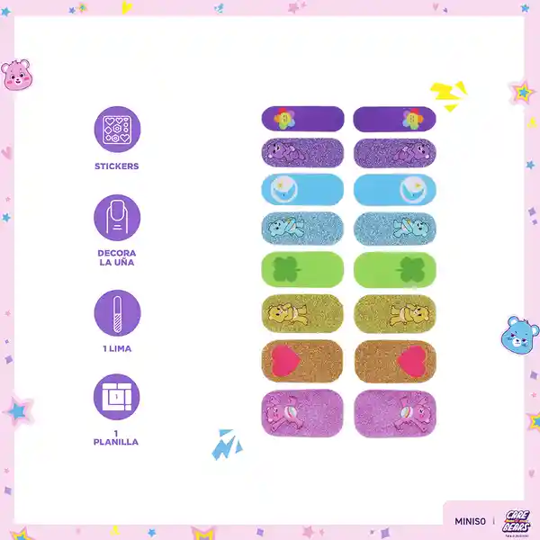 Sticker Ositos Cariñositos Pegatinas Para Uñas Colores Miniso