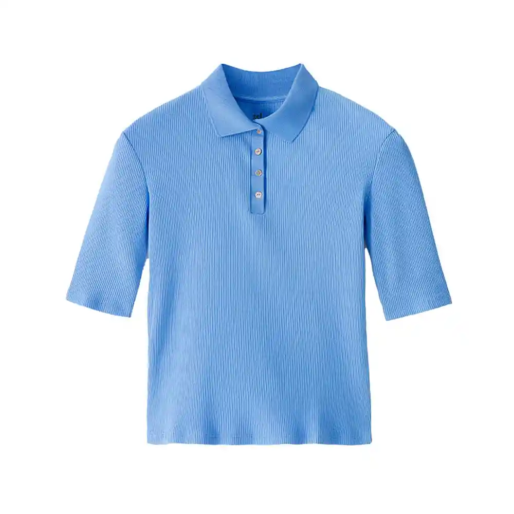 Camiseta Polo Manga Corta en Rib Algodón Femenino Lacet Gef Talla M
