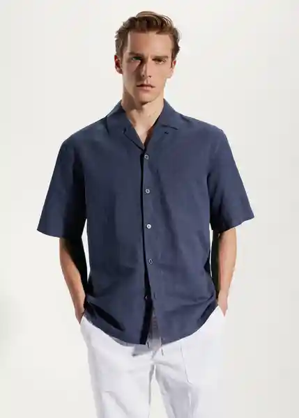 Camisa Luz Navy Talla L Hombre Mango