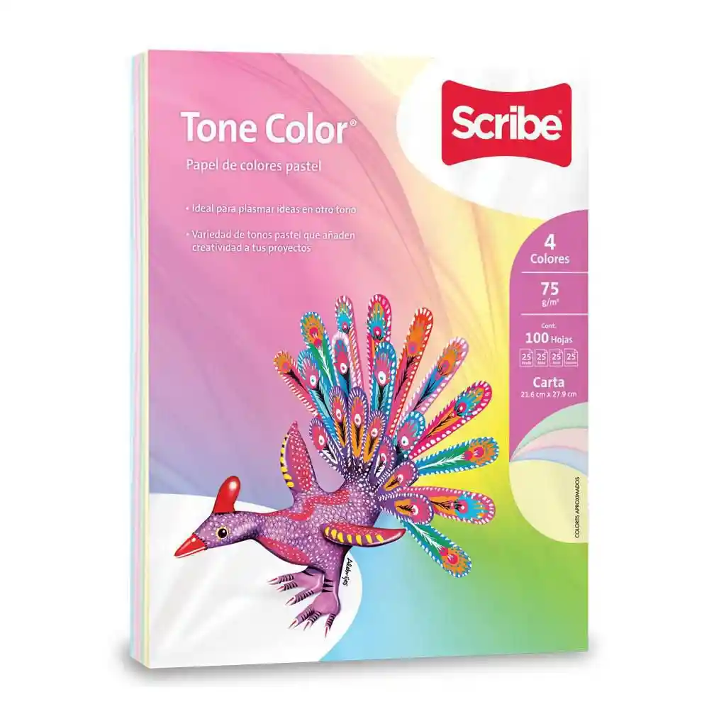Scribe Papel De Colores Pastel X4 Colores 100 Unidades