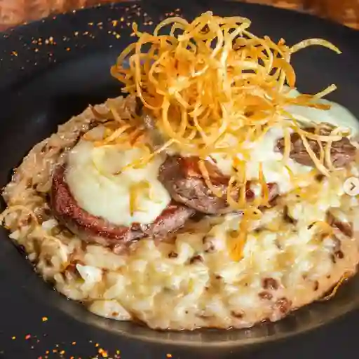 Risotto de coco con lomo a la pimienta