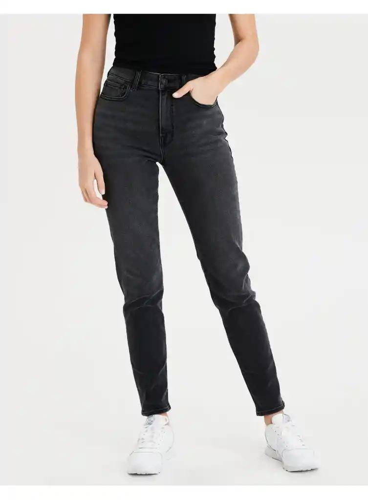 Jean Mom Negro Talla 0 Short Mujer American Eagle