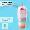 Miniso Vaso de Plastico Doble Capa Con Pitillo Arcoíris 480 mL