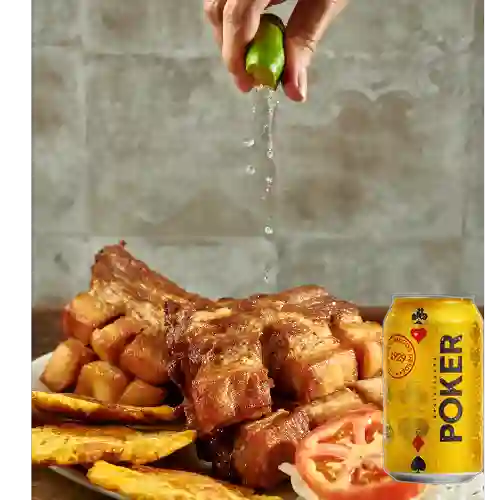 Combo Costilla de Cerdo + Cerveza Poker Lta 330ml